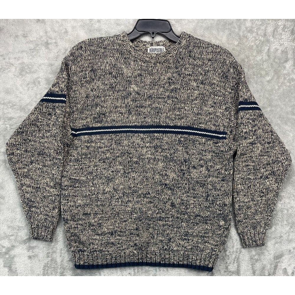 Aeropostale Men's Sweater Sz M Gray Knit Grandpa Winter Cottage Core Long Sleeve